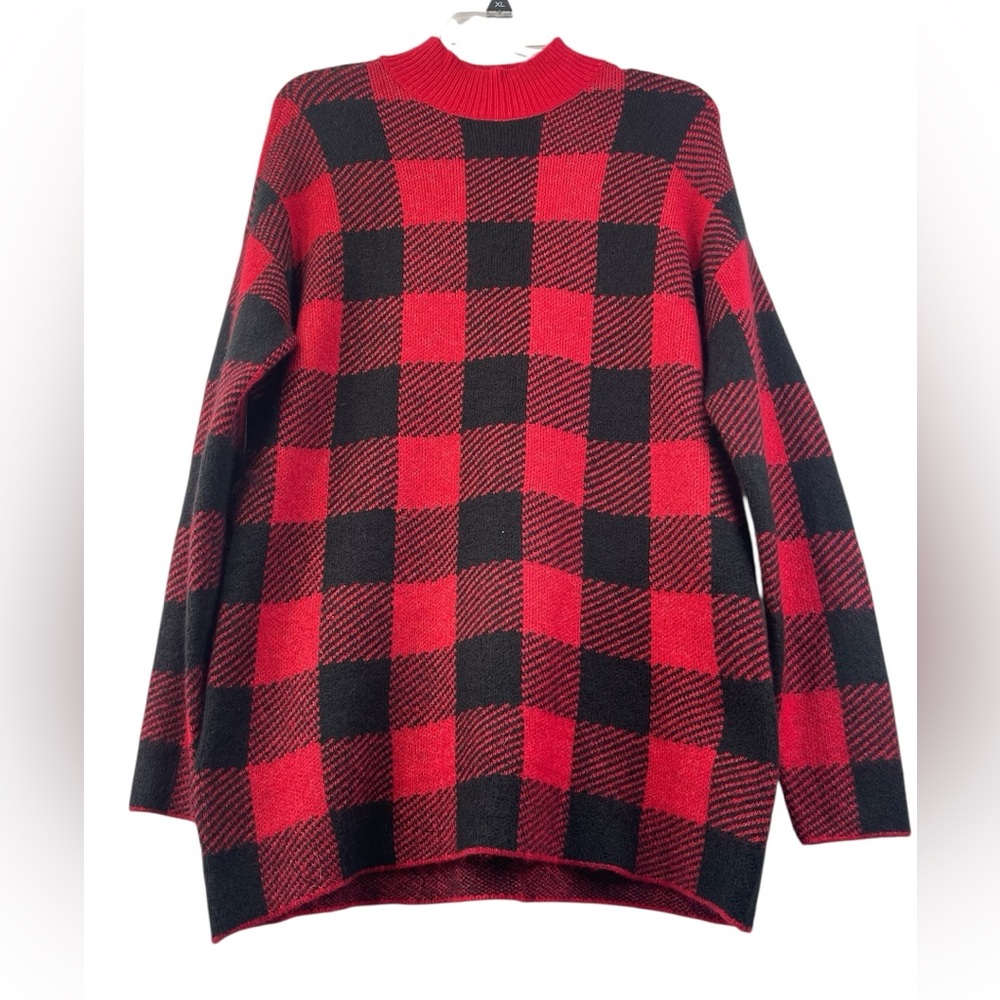 NWT- Loft Red Buffalo plaid mock neck sweater/tunic. Size medium. - Picture 2 of 6